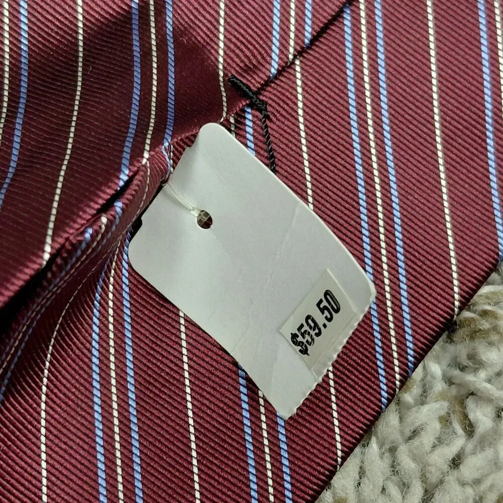 NEW Brooks Brothers Makers Neck Tie Mens Silk Stripes Burgundy Msde In USA